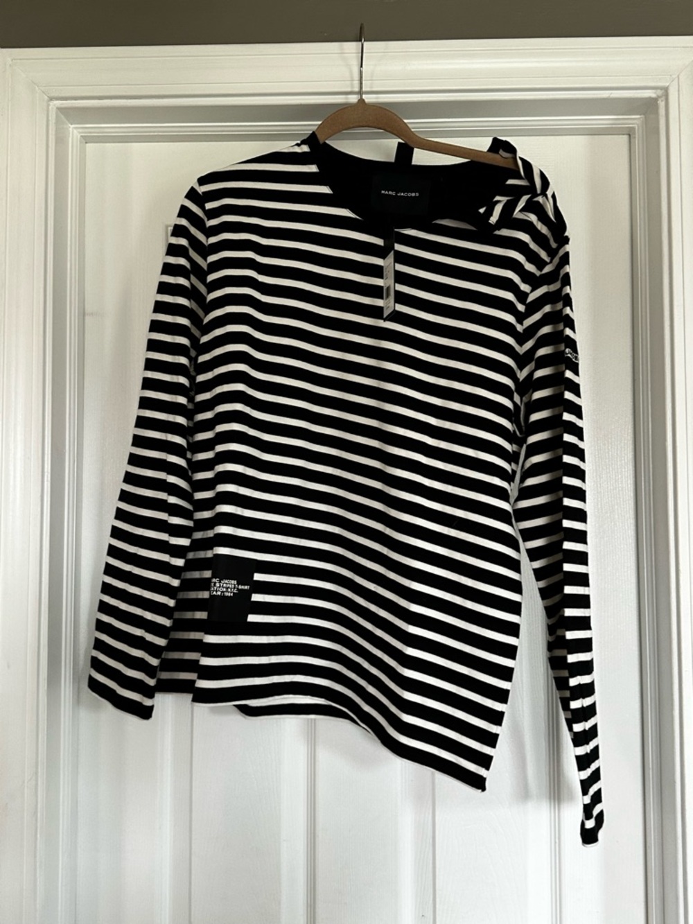 Marc Jacobs Black and White Striped Tee with Patch Detail